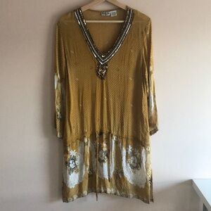 Bella Sol Gold Beaded Cover Up Medium